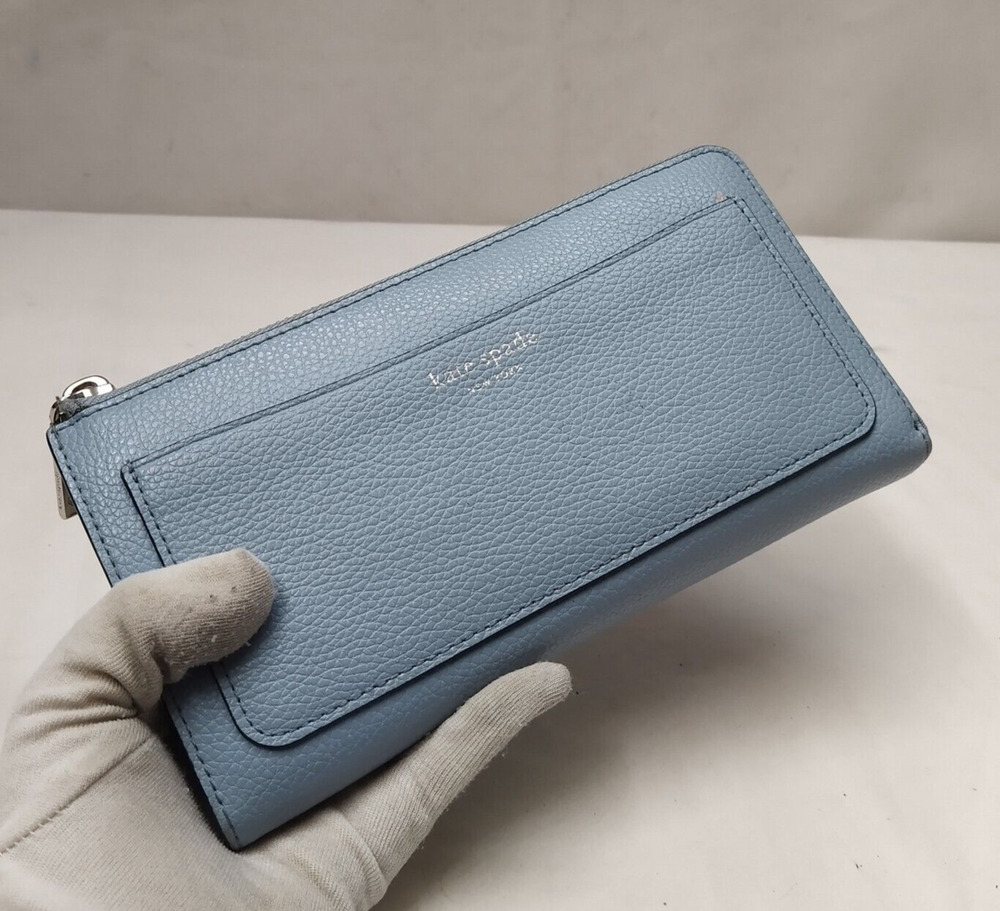 Kate Spade New York Blue Leather Zip Around Credit Card Wallet